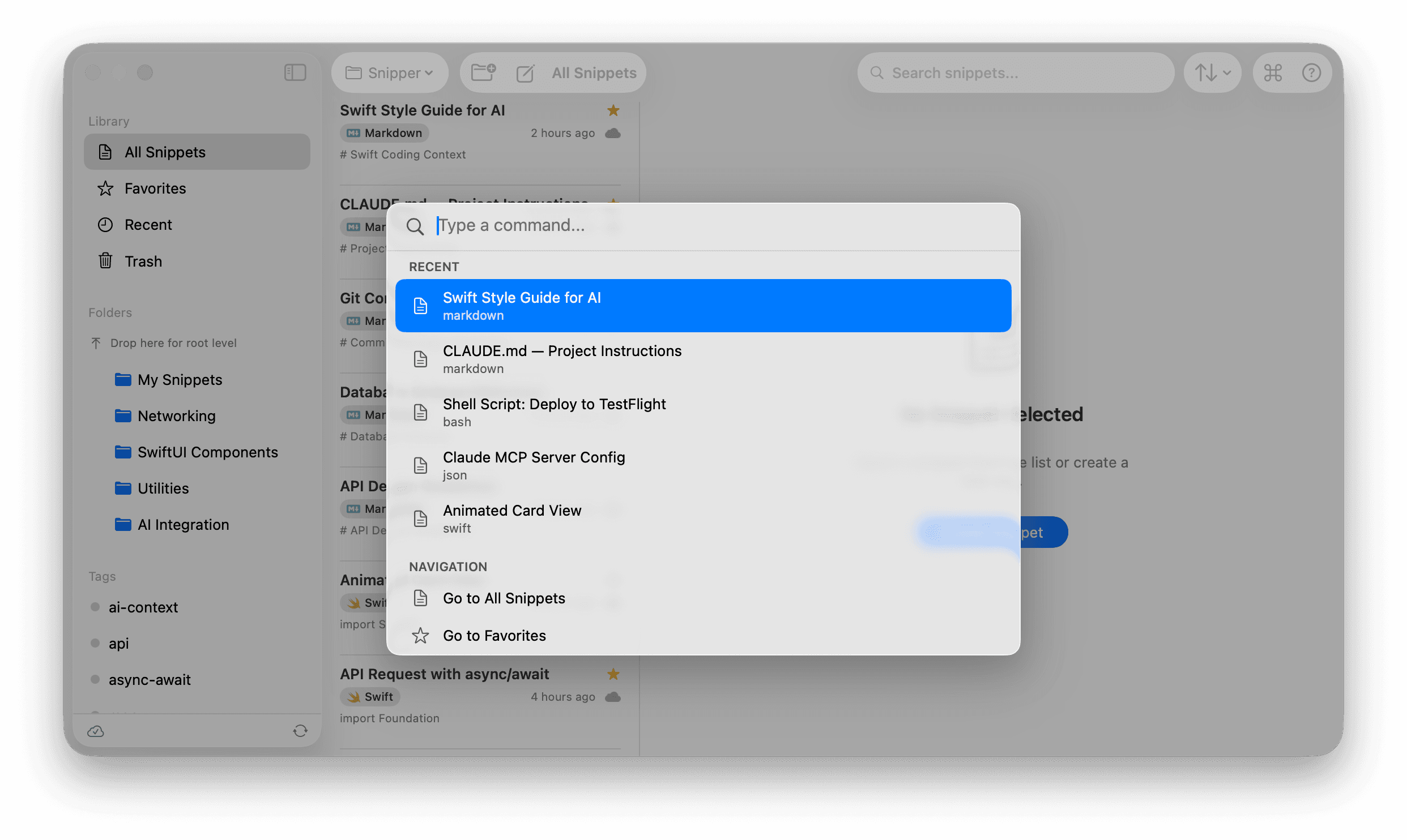 SnipperApp 3 — Command Center with keyboard-driven navigation
